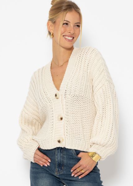 Jessica Haller Strick-Cardigan mit gerippten Ärmeln und Knopfleiste - beige