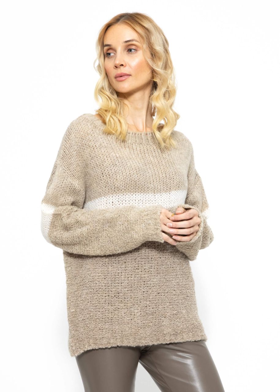 Flauschiger Pullover mit Streifendesign - beige-offwhite