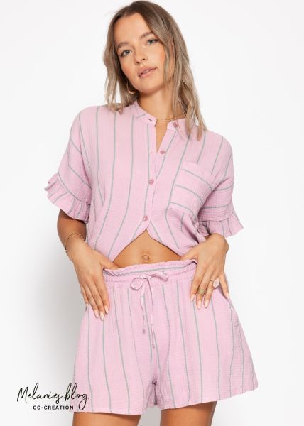 Gestreifte Musselin Shorts - rosa