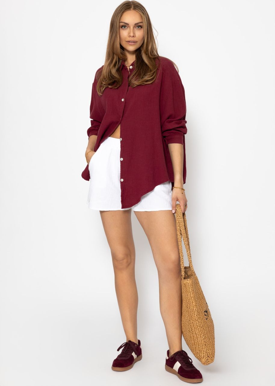 Musselin Bluse oversize, kurz, dunkelrot