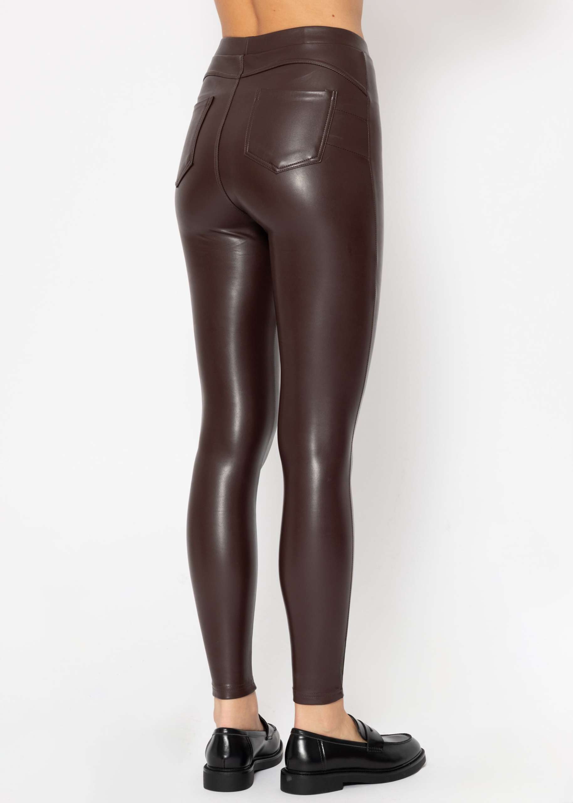 Thermo Lederleggings mit aufgesetzten Taschen, dunkelbraun