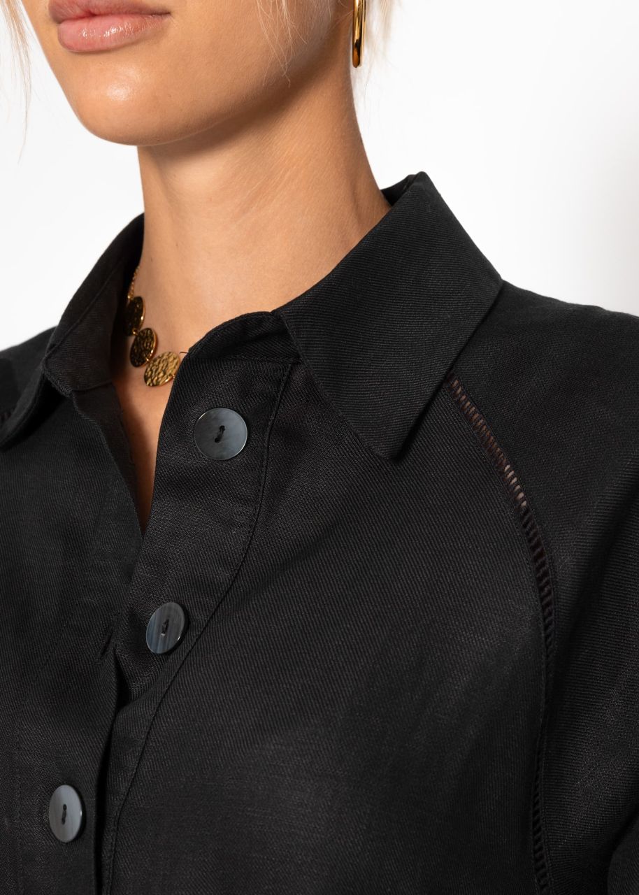Leinen Kleid mit Knopfleiste - schwarz