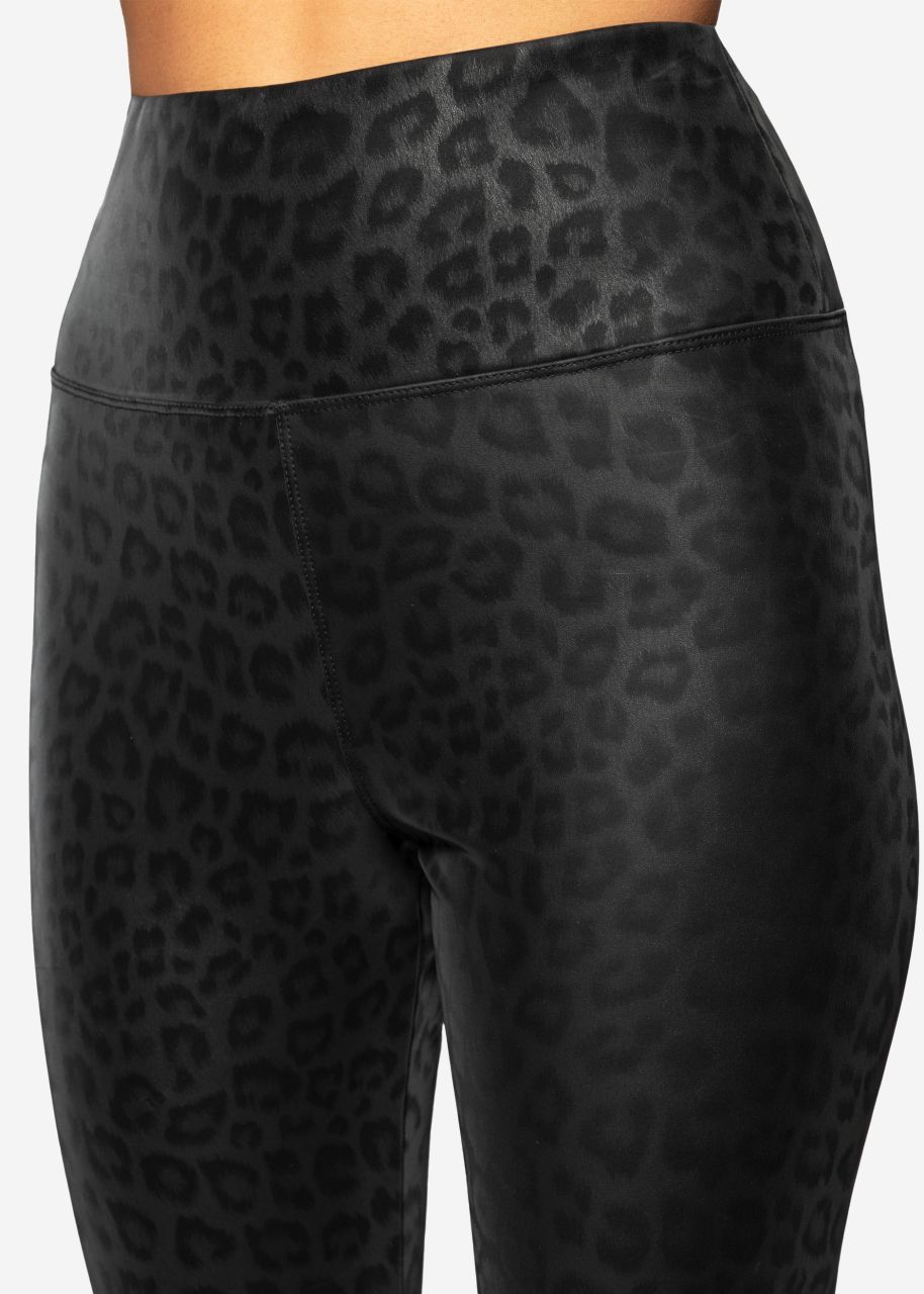 Thermo Kunstleder Leggings mit Leo Print - schwarz