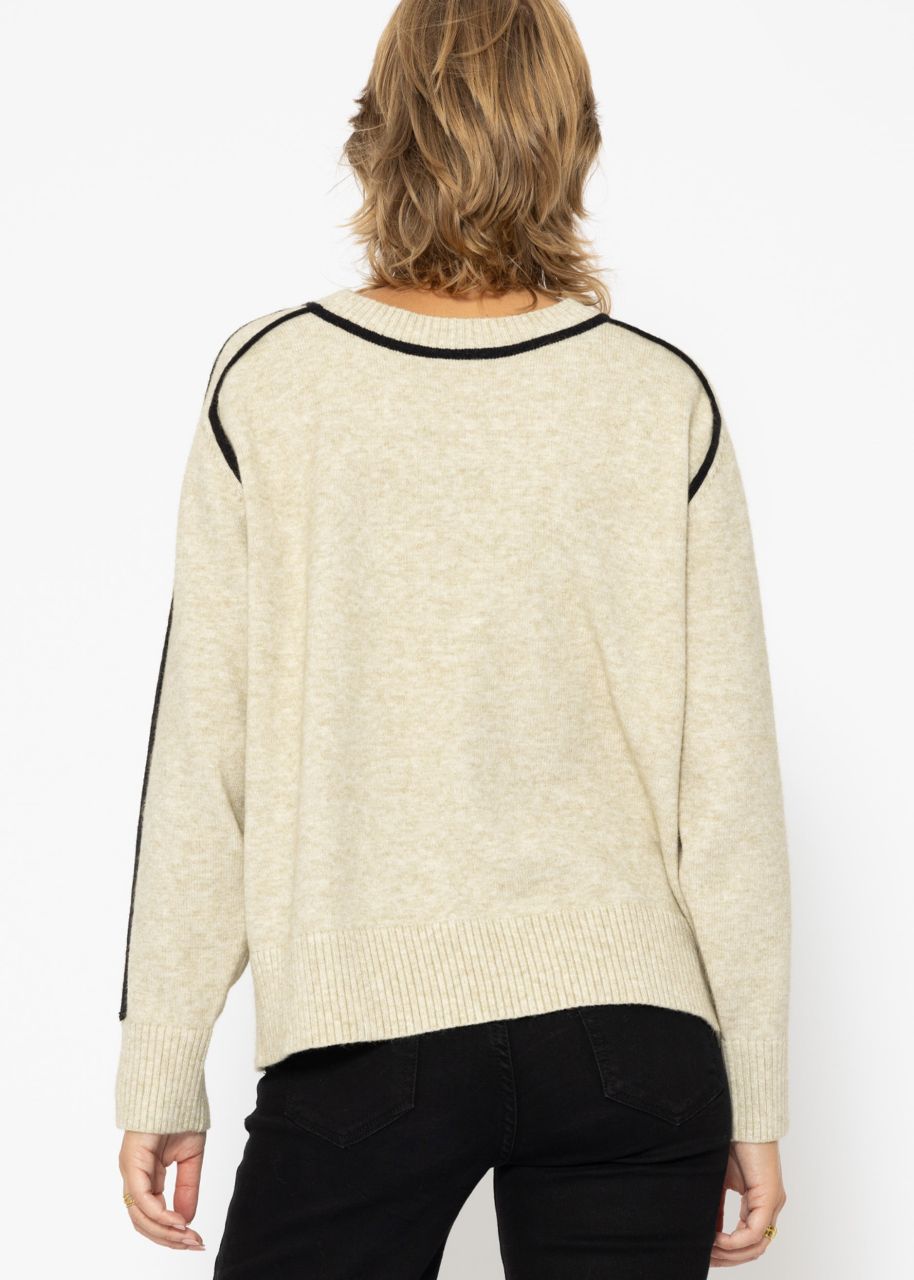 Pullover mit Zierblenden - beige-schwarz