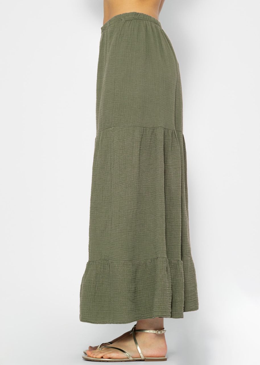 Musselin Maxi Rock mit Volants - khaki