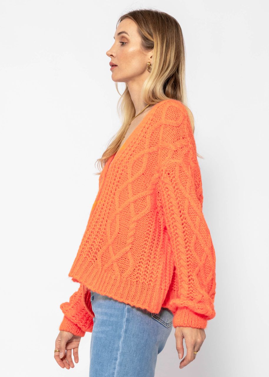 Oversize Strickjacke mit Zopfmuster - mandarine