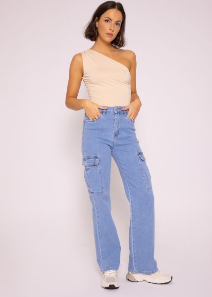 Asymmetrischer Body mit Träger, beige