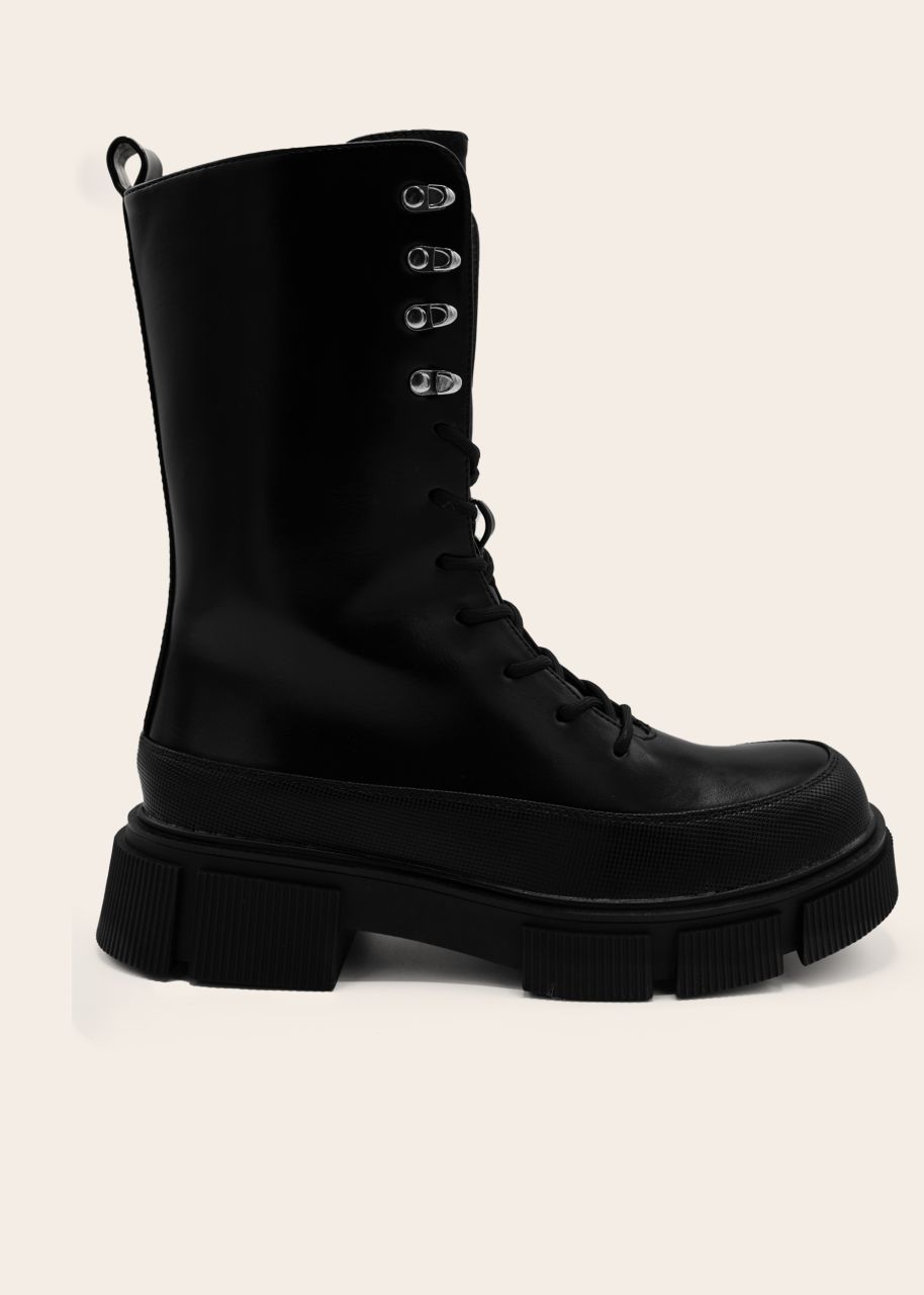 Plateau Boots mit Schnürung, schwarz