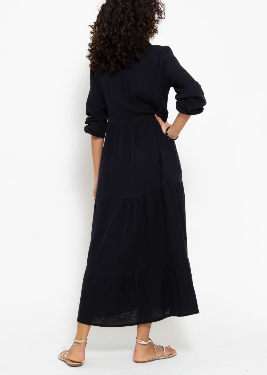 Musselin Maxi Kleid mit Volants - schwarz