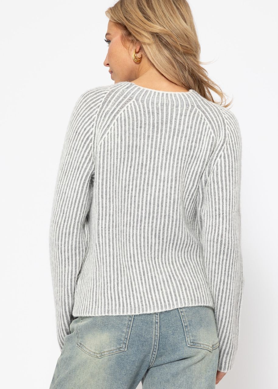 Zweifarbiger gerippter Pullover - offwhite-grau