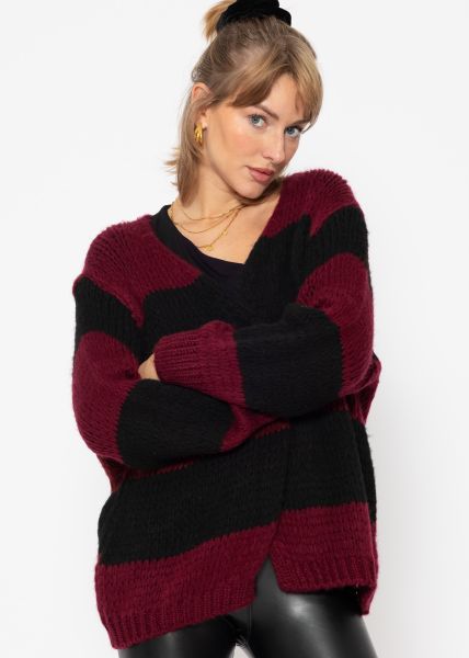 Gestreifter oversize Cardigan - burgundy-schwarz