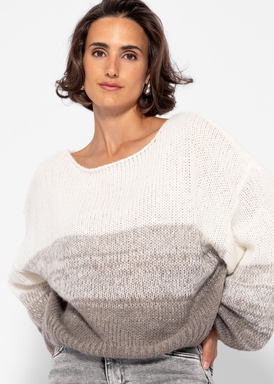 Pullover mit Ballonärmel und Farbverlauf - offwhite-taupe