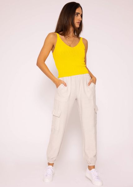 Geripptes Strick Top, gelb