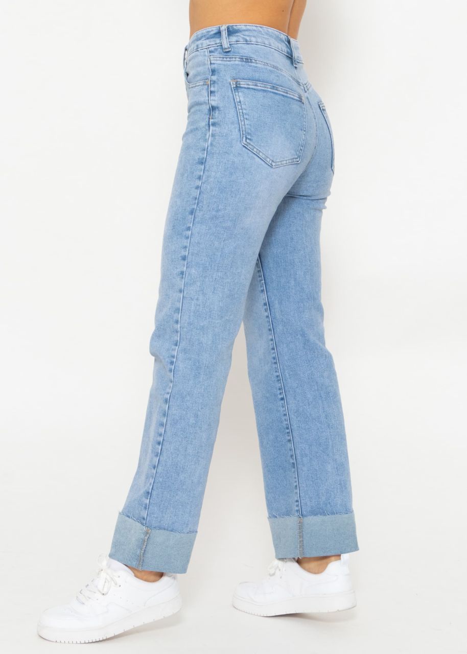 Highwaist-Jeans mit geradem Bein - hellblau