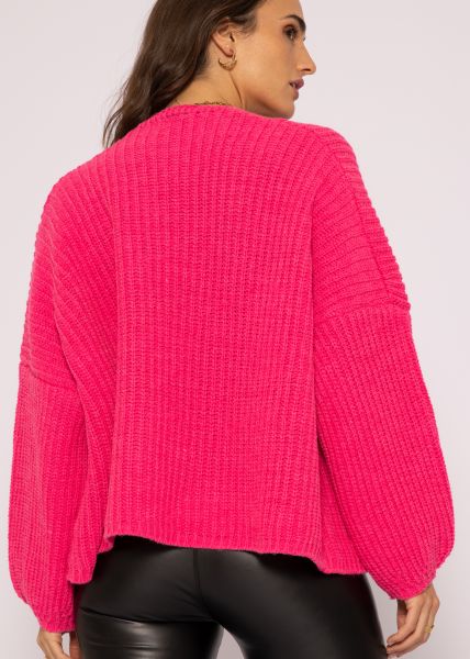Cardigan in Rip-Strick, fuchsia