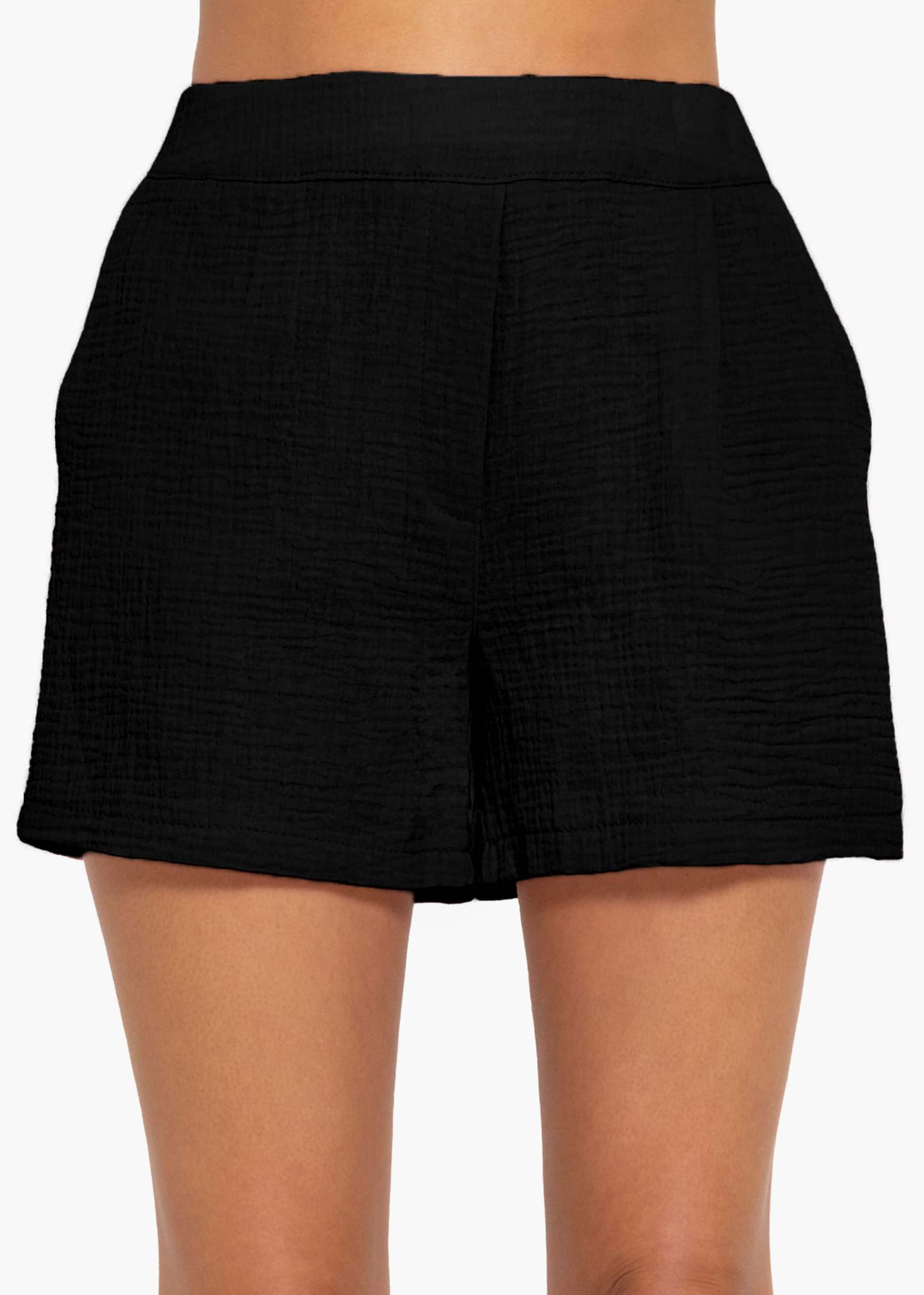 Musselin Shorts mit breitem Bund - schwarz