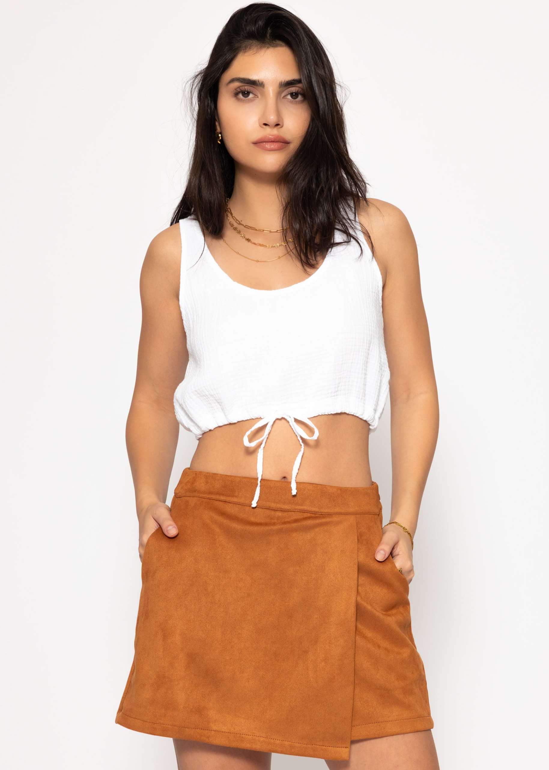 Musselin Top mit Zugband - weiß