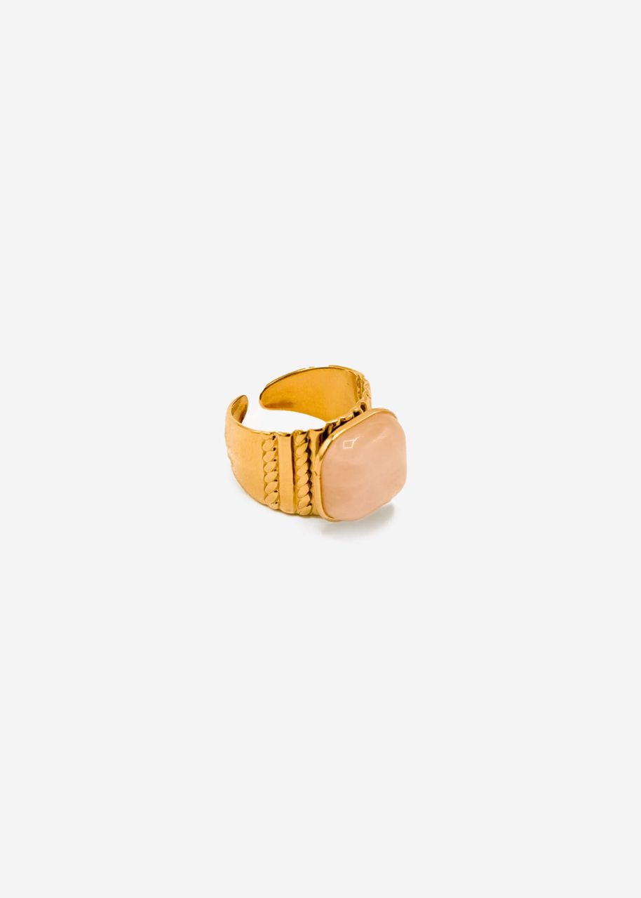 Breiter Ring mit Rosenquarz-Stein, gold