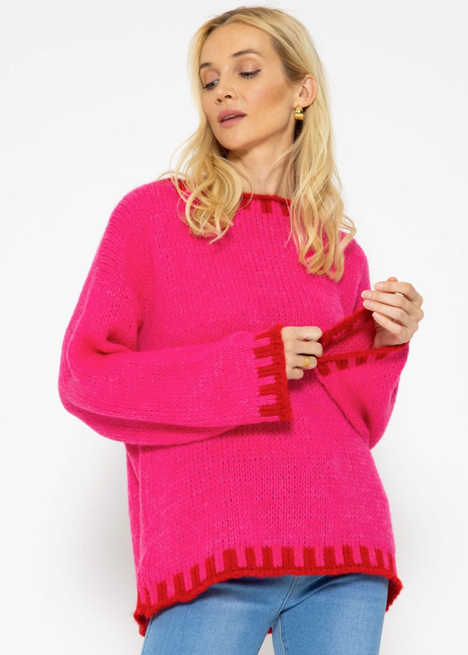 Pullover mit rotfarbenen Details - pink