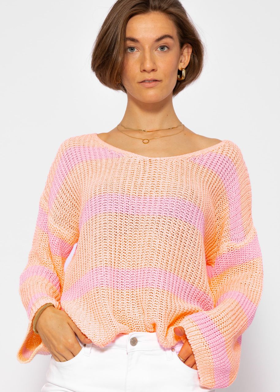 Gestreifter Baumwoll Pullover - peach-flieder