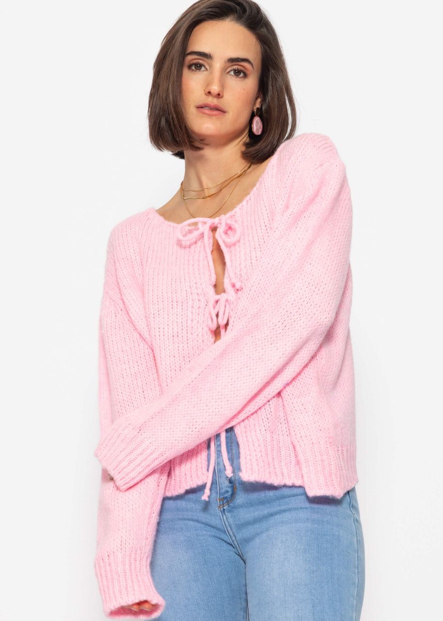 Strickjacke mit Schleifenverschluss - babyrosa