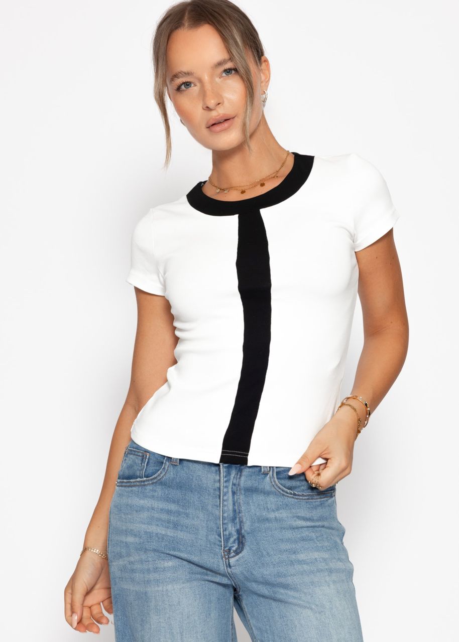 T-Shirt mit schwarzer Blende - weiß