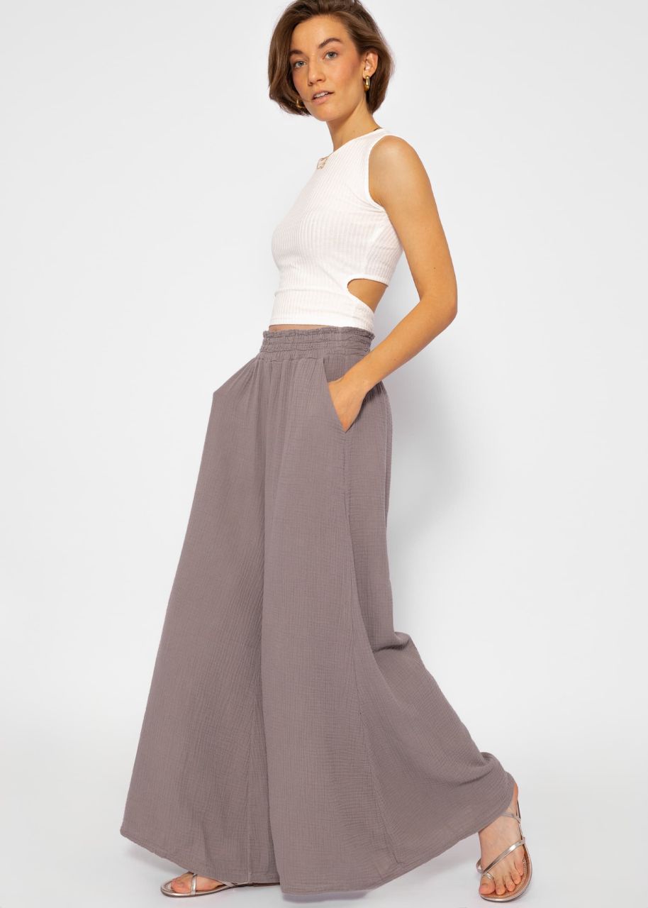 Musselin Pants mit weitem Bein - taupe