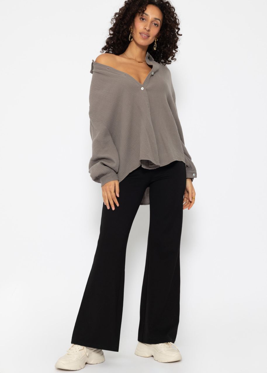 Musselin Bluse oversize, kurz, taupe