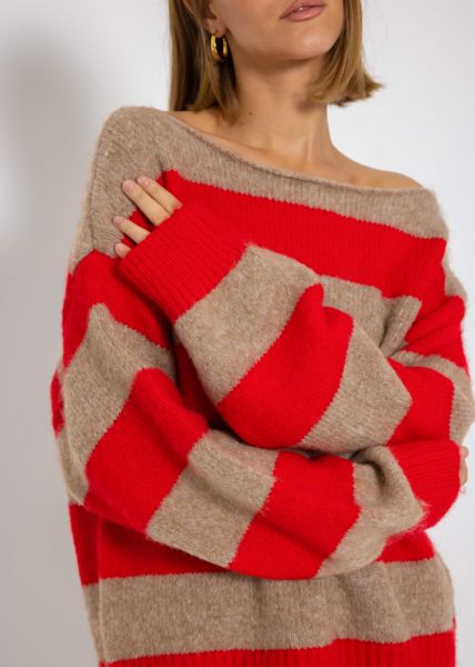 Pullover mit Blockstreifen - rot-taupe