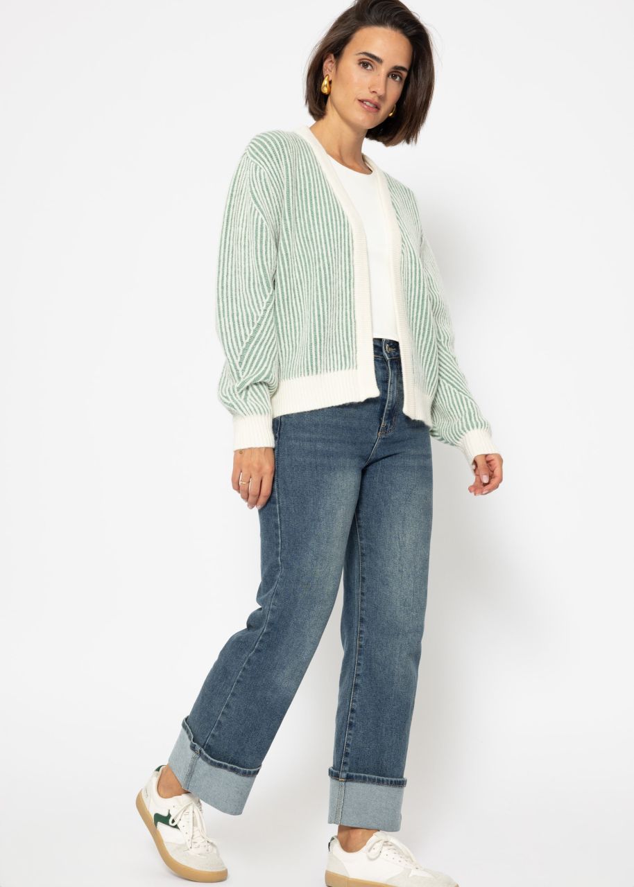 2-farbig gerippter Cardigan - offwhite-grün