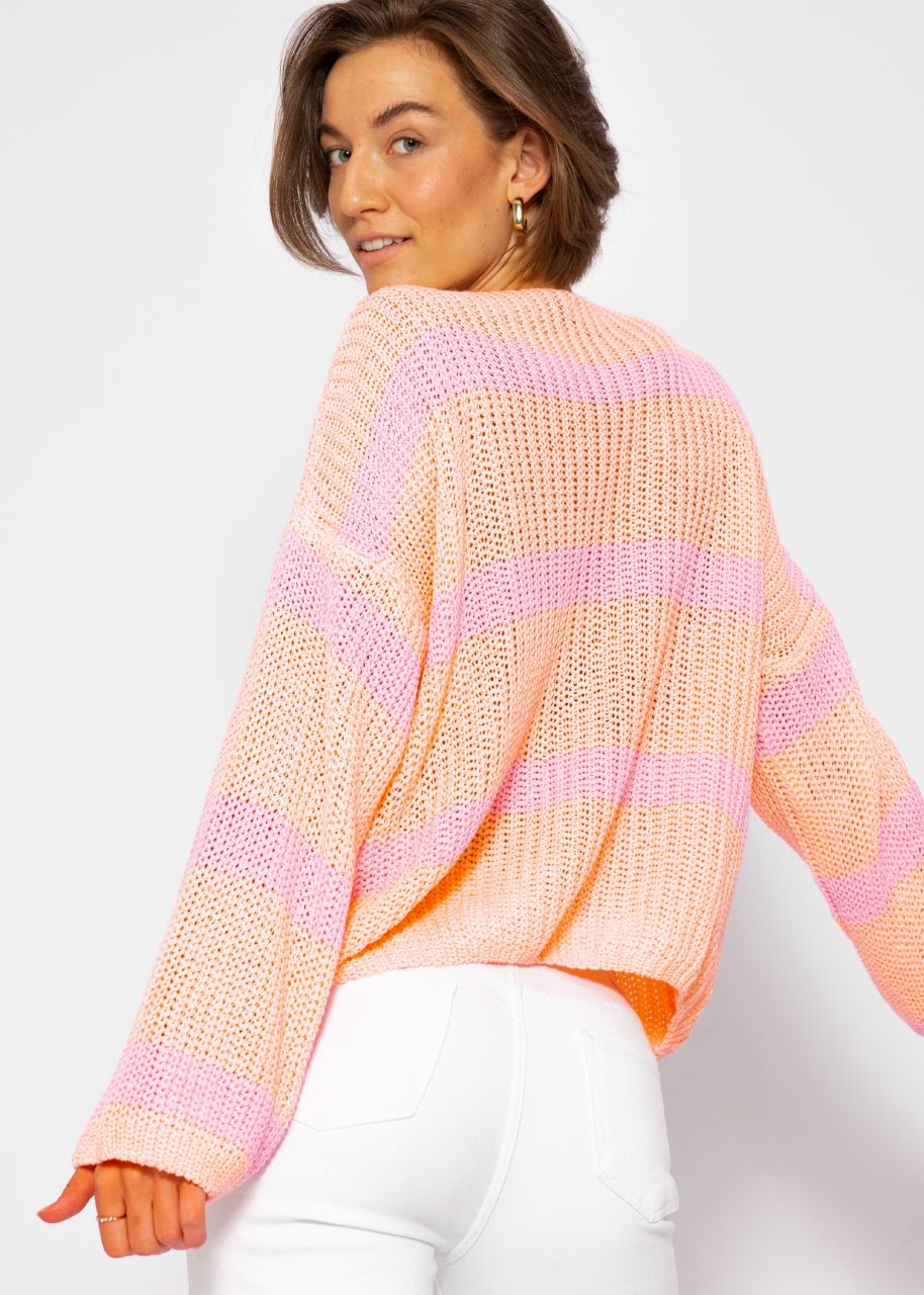 Gestreifter Baumwoll Pullover - peach-flieder