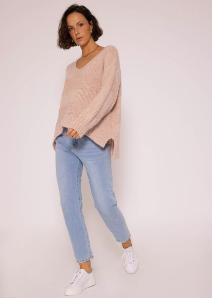 Strickpullover mit V-Ausschnitt, rosa