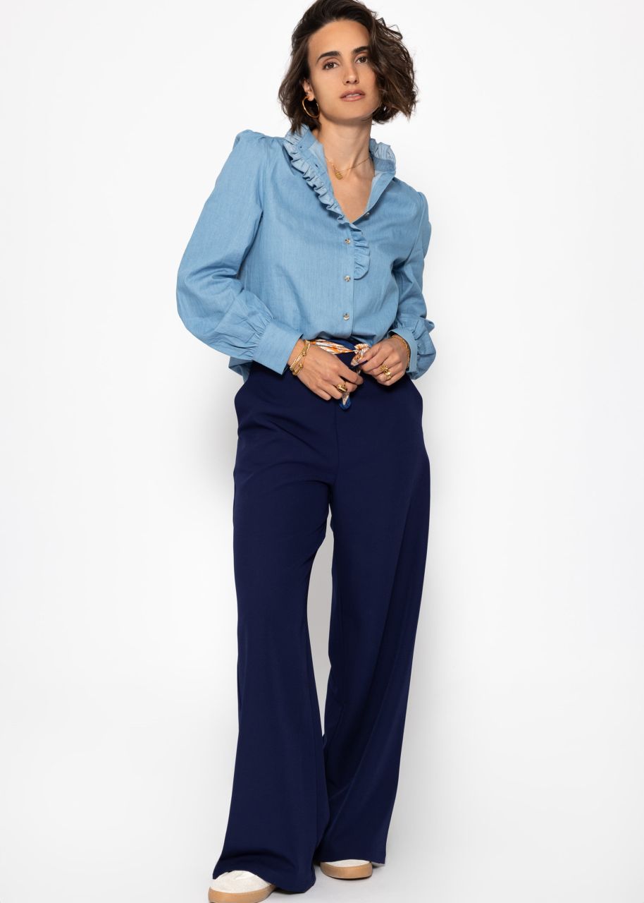 Denim Bluse mit Rüschen - blau