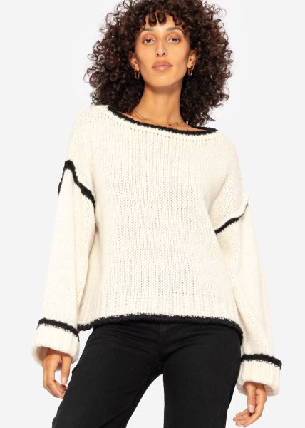 Pullover mit farbigen Blenden - offwhite-schwarz