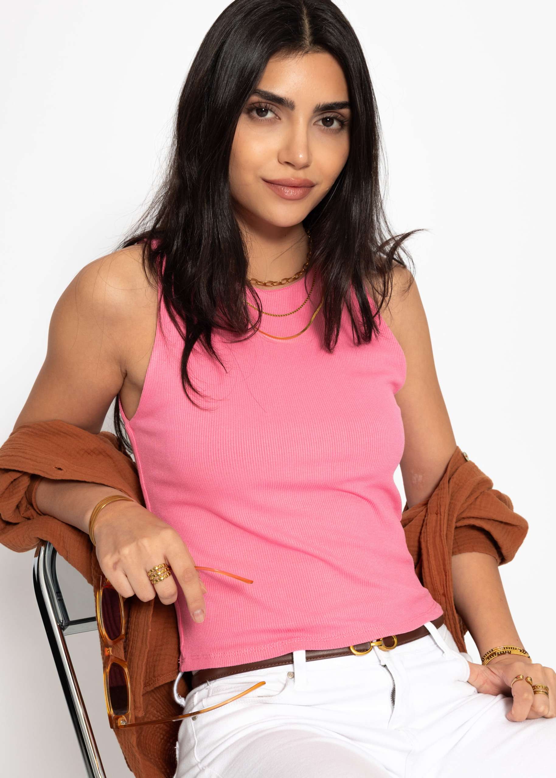 Doppellagiges, geripptes Tank Top - pink