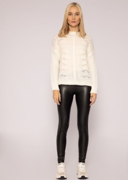 Pullover in Ajour-Strick, offwhite