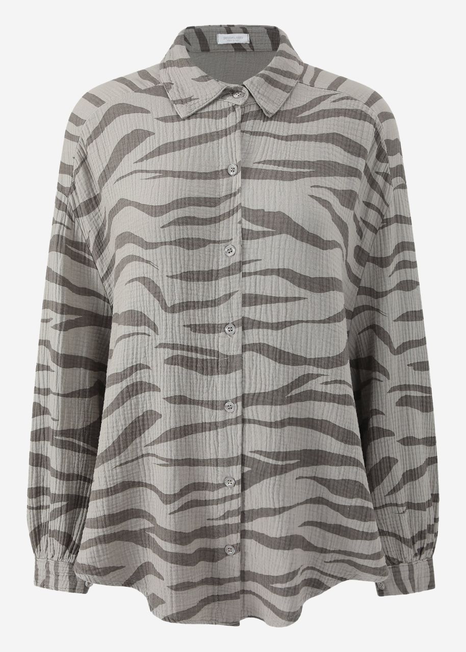Oversize Musselin Bluse mit Zebra-Print - taupe