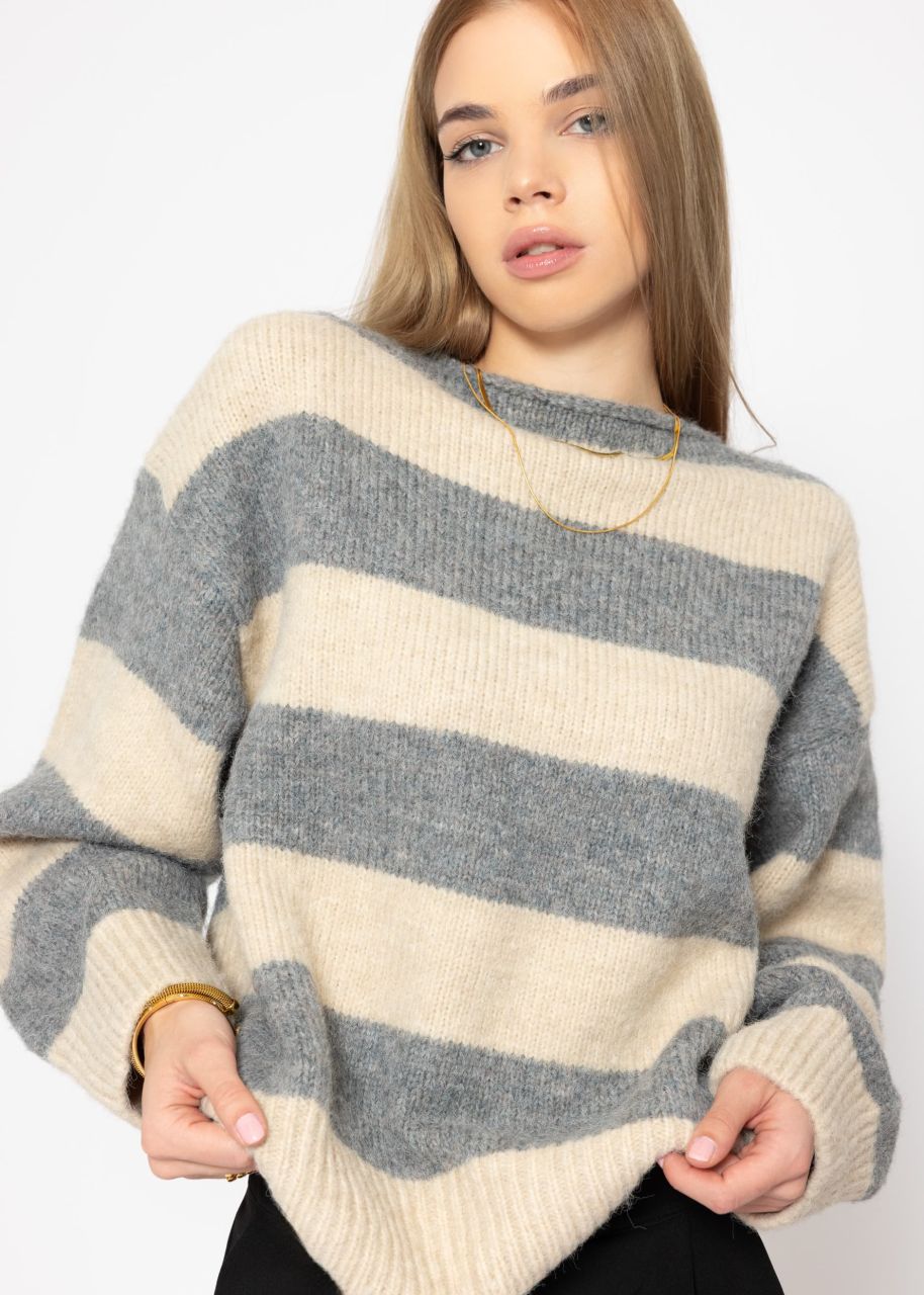 Pullover mit Blockstreifen - grau-beige