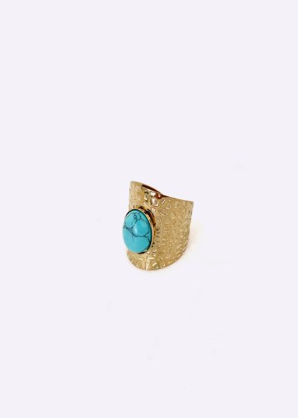 Gehämmerter Ring mit Turquoise-Stein, gold