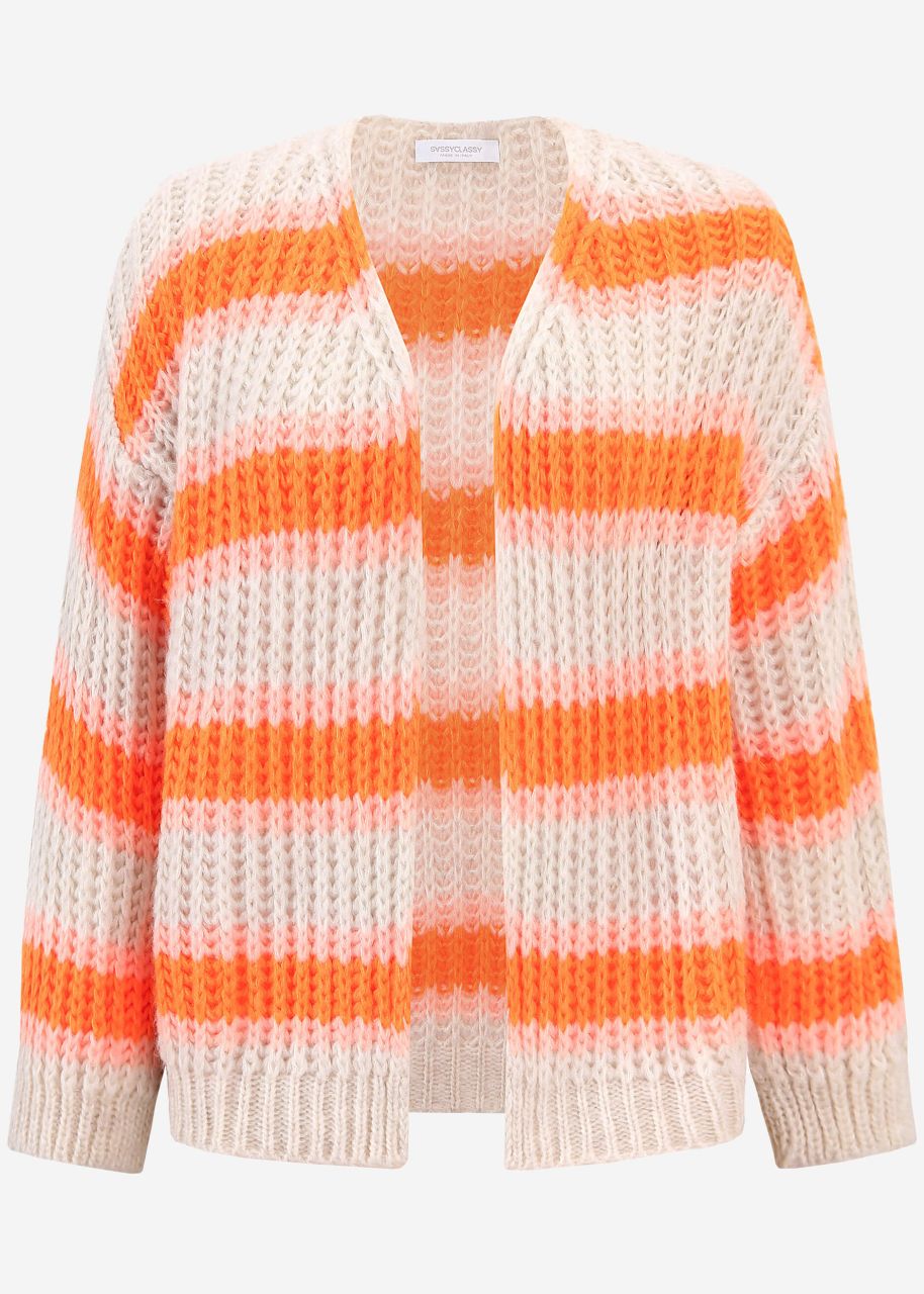 Cardigan mit Blockstreifen und Ballonärmel - offwhite-orange