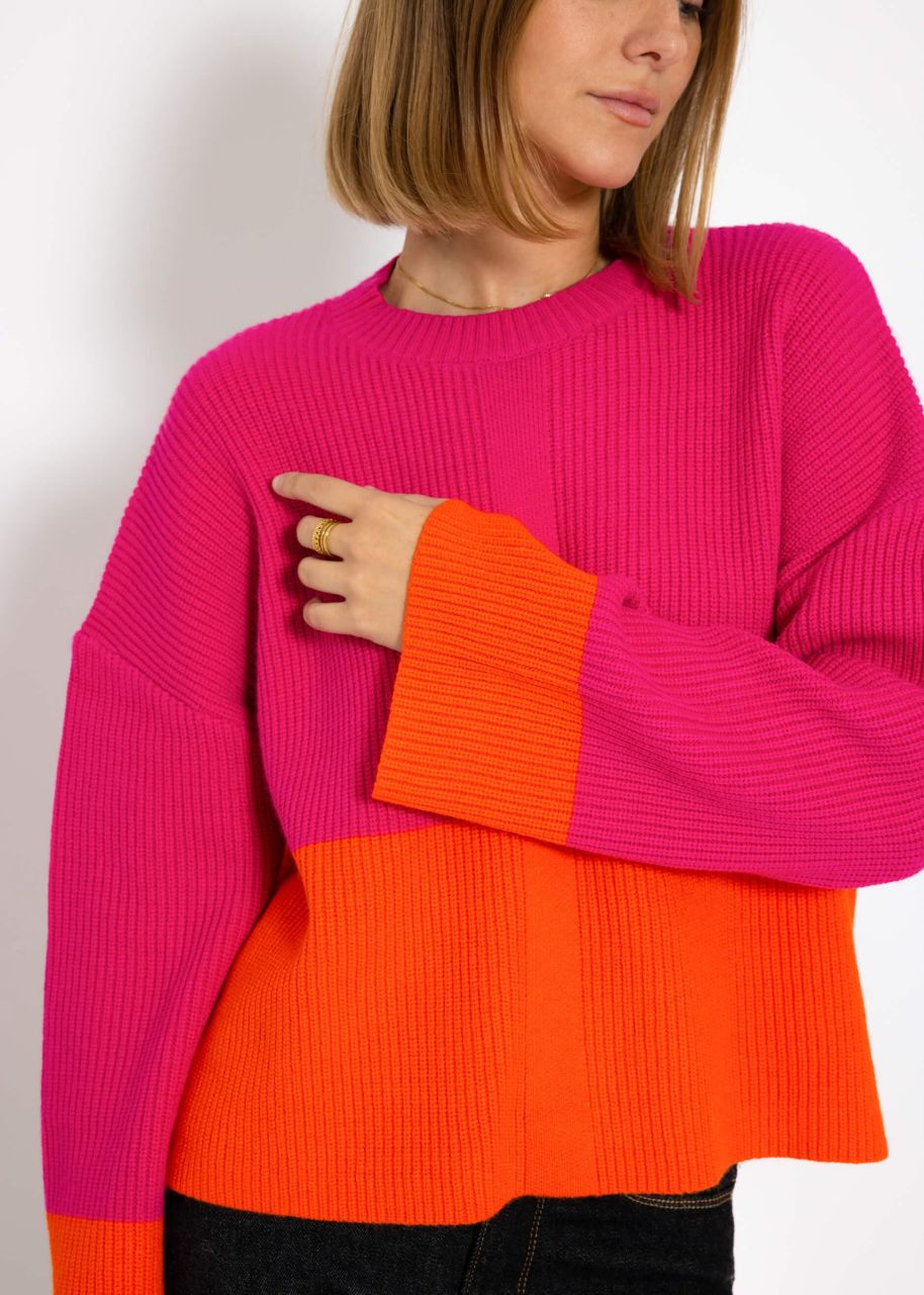 Pullover mit orangefarbenem Saum - pink