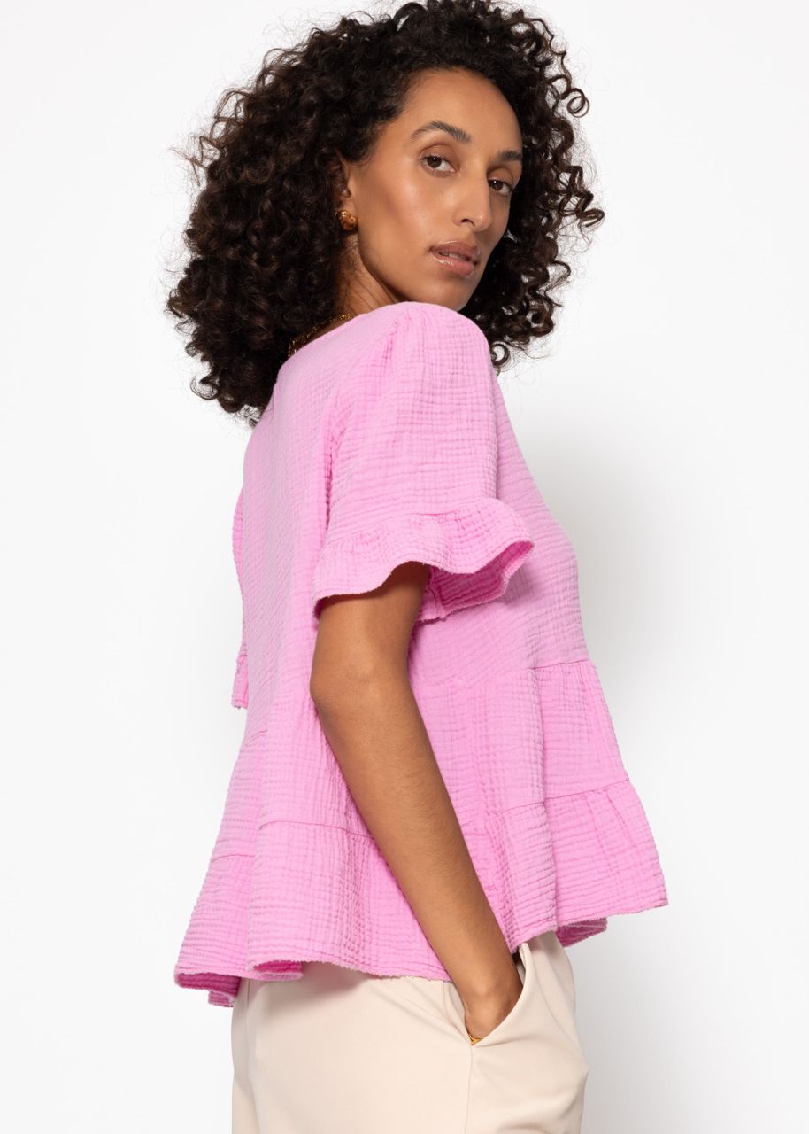Musselin Shirt mit Volants - rosa