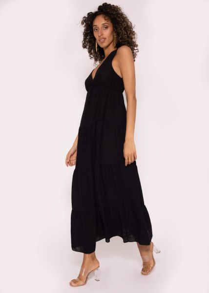 Maxi Kleid mit Volants, schwarz