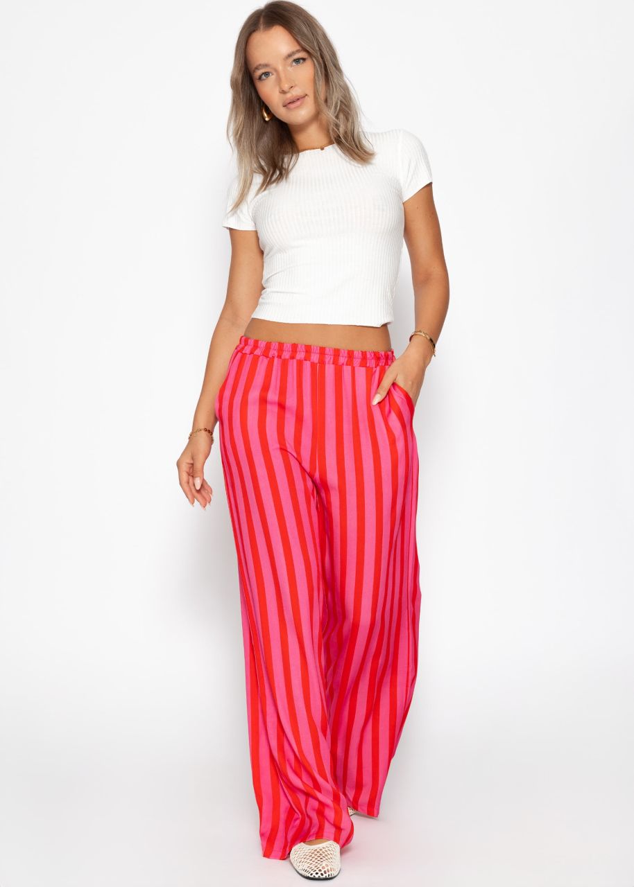 Gestreifte Hose mit weitem Bein - pink