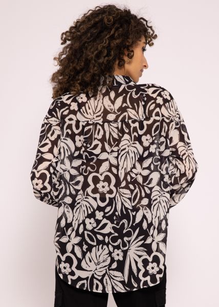 Transparente Bluse mit Print schwarz/offwhite