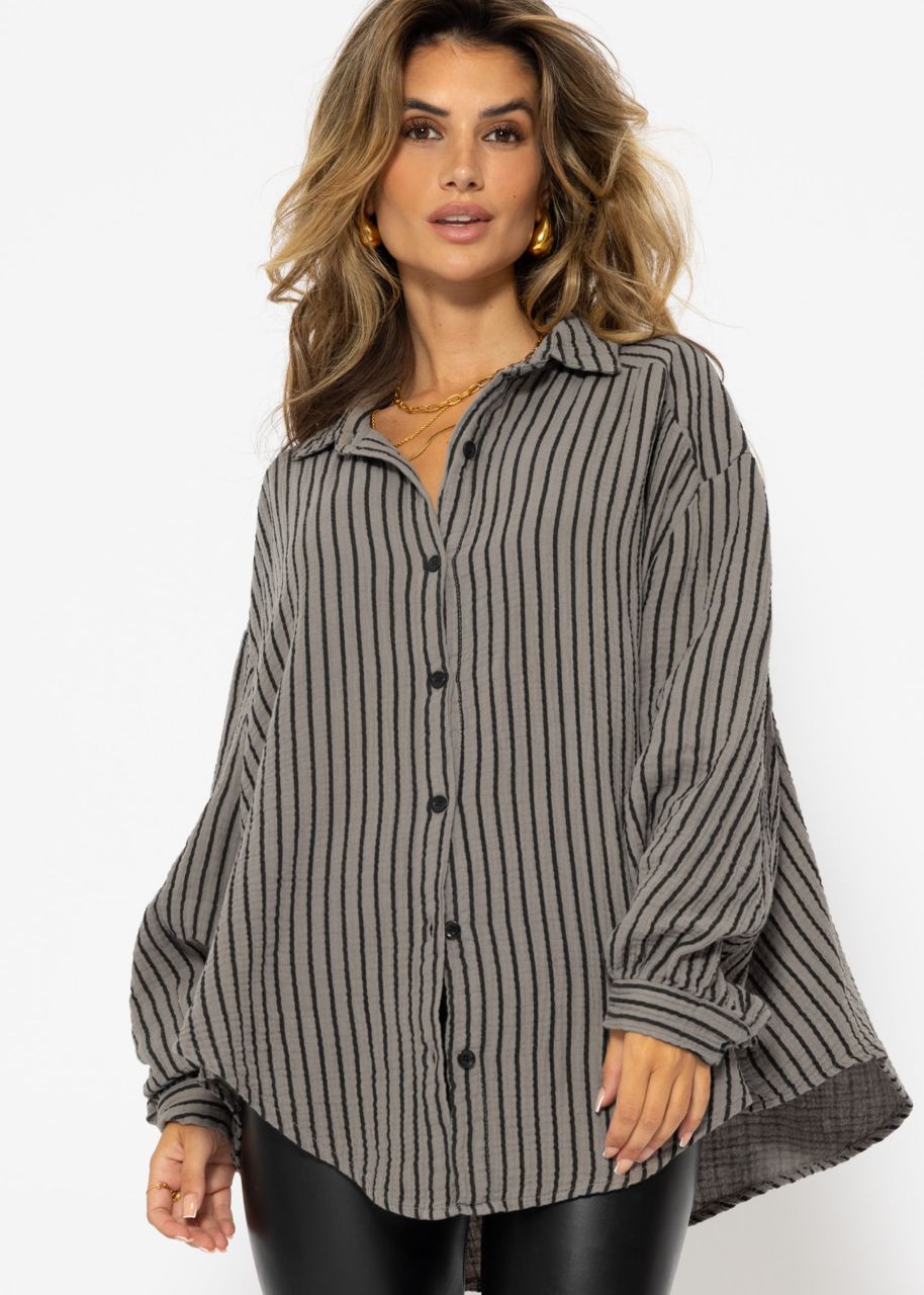 Oversize Musselin Bluse mit schwarzen Streifen - taupe