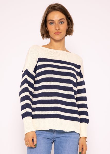 Leichter Streifen Pullover, beige/blau
