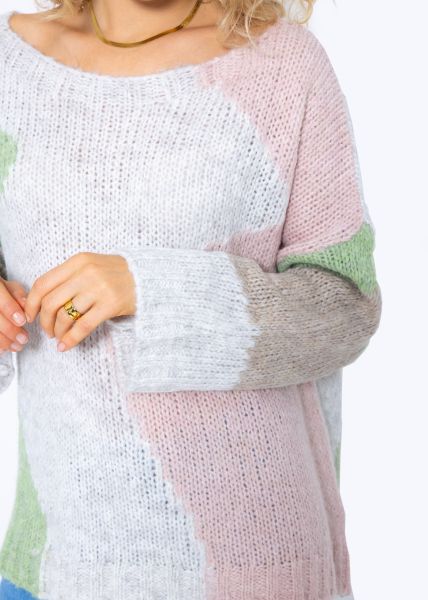 Pullover mit Color-Blocking, rosa-beige-grau-grün