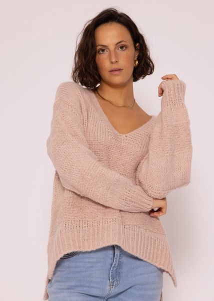 Strickpullover mit V-Ausschnitt, rosa
