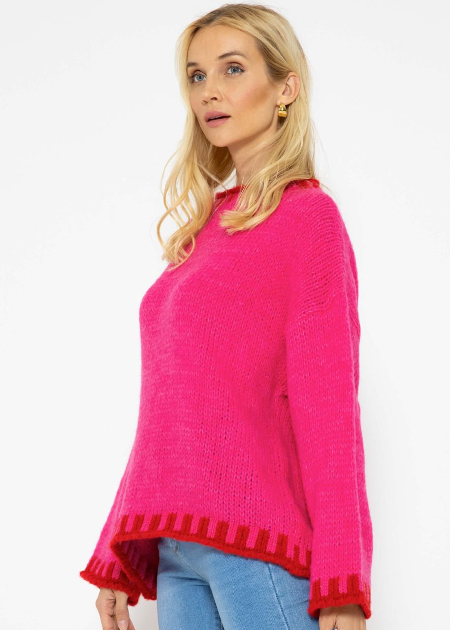 Pullover mit rotfarbenen Details - pink